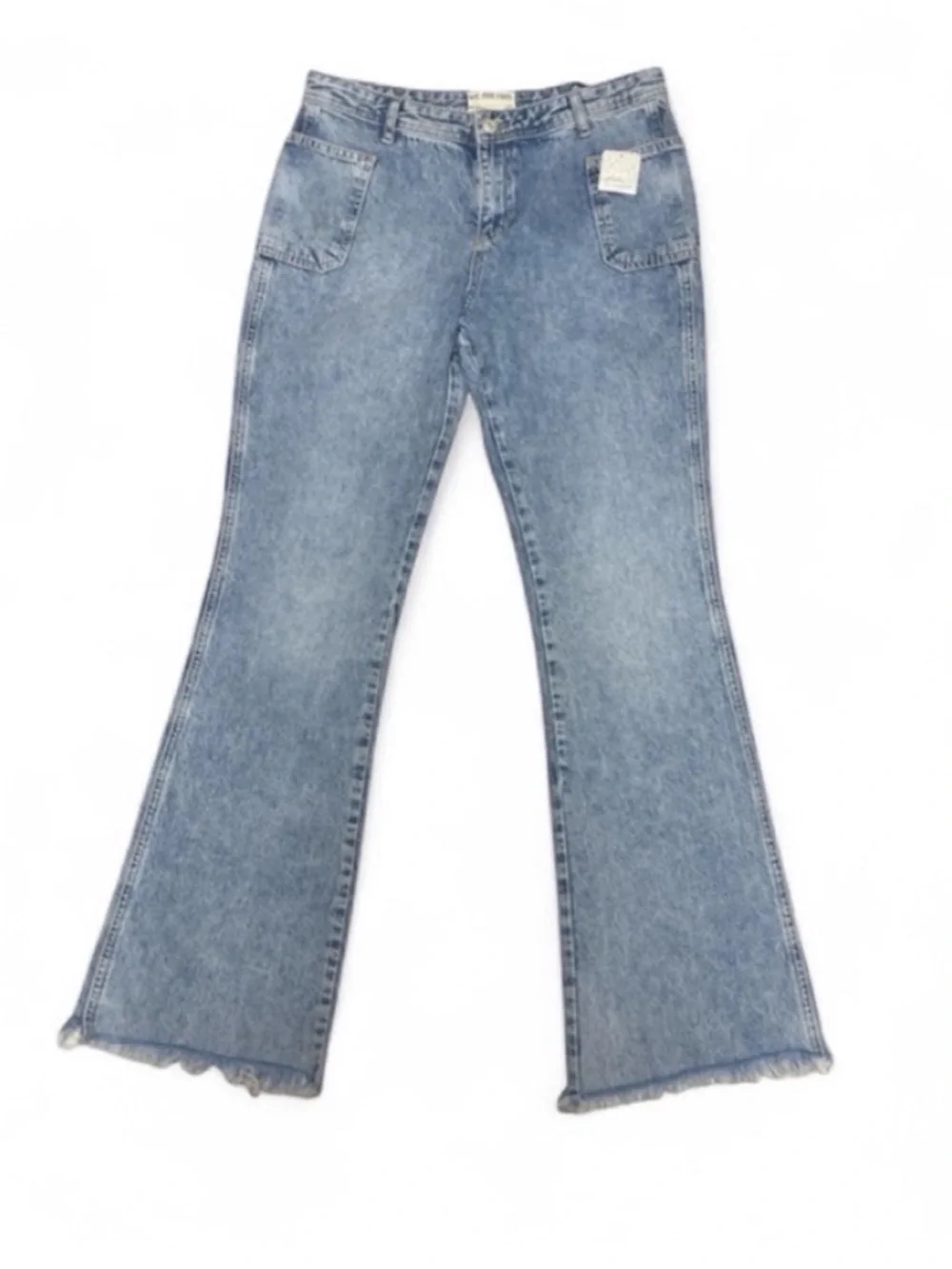 We The Free Jeans Womens 29 Blue Medium Wash Mid Rise Wide Leg Flare Frayed